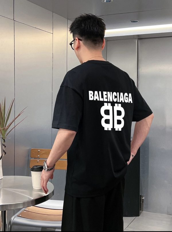 Premium Quality Balenciaga Short Sleeves Black Cotton Logo Style