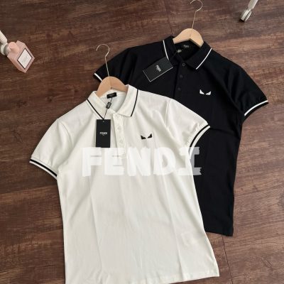 Best Selling Fendi Polo Shirt Black Embroidered Style