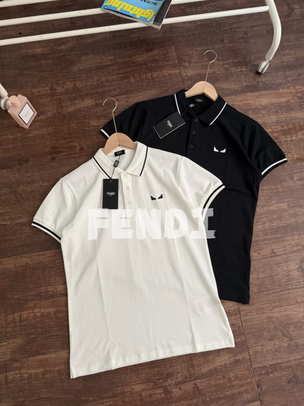 Best Selling Fendi Polo Shirt Black Embroidered Style