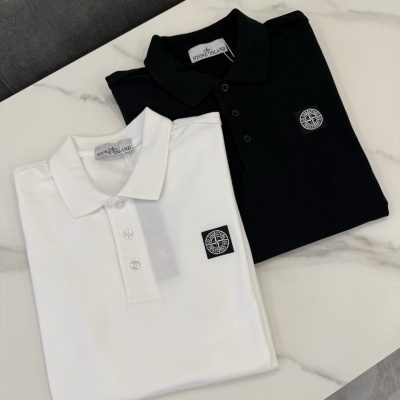 Premium Stone Island Polo Shirt Black Cotton Classic Luxury
