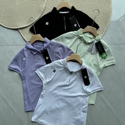 Premium Quality Descente Short Sleeves Purple Cotton Classic Style