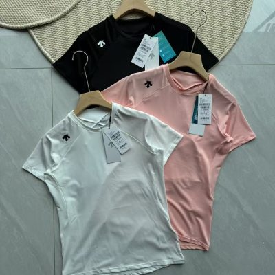 Best Selling Descente Short Sleeves Black Cotton Logo Style