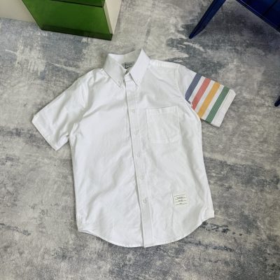 Best Selling Thom Browne Short-Sleeved Shirt Rainbow Striped Luxury