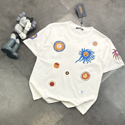 Luxury Louis Vuitton Short Sleeves Black Cotton Embroidered Collection