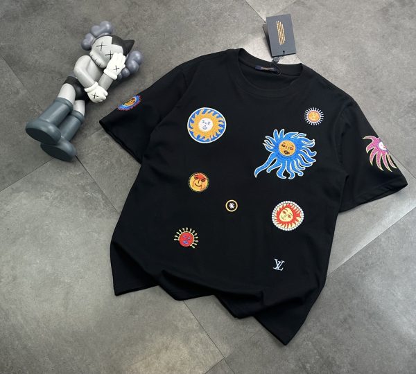 Premium Louis Vuitton Short Sleeves Black Cotton Embroidered Style