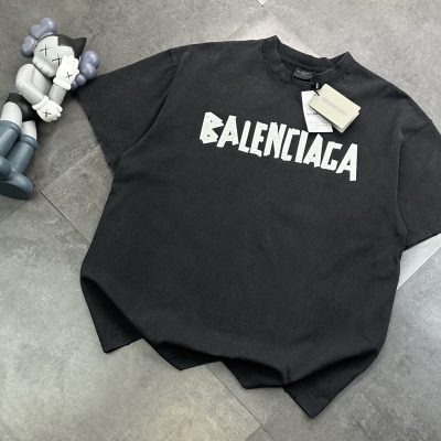 High Quality Balenciaga Short Sleeves Black Distressed Luxury