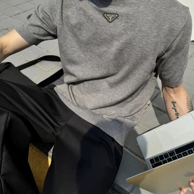 High Quality Prada Short Sleeves Grey Cashmere Vintage Collection