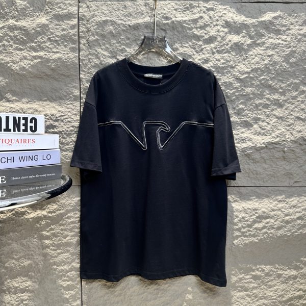 High Quality Armani Short Sleeves Black Cotton Logo Collection