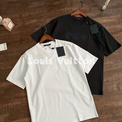 Premium Quality Louis Vuitton Short Sleeves Black Cotton Monogram Style