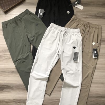Luxury Descente Trousers Gray Nylon Logo Style