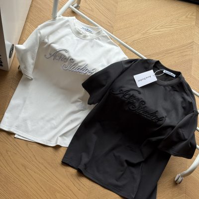 Premium Quality Acne Studios Short Sleeves Black Cotton Embroidered Luxury