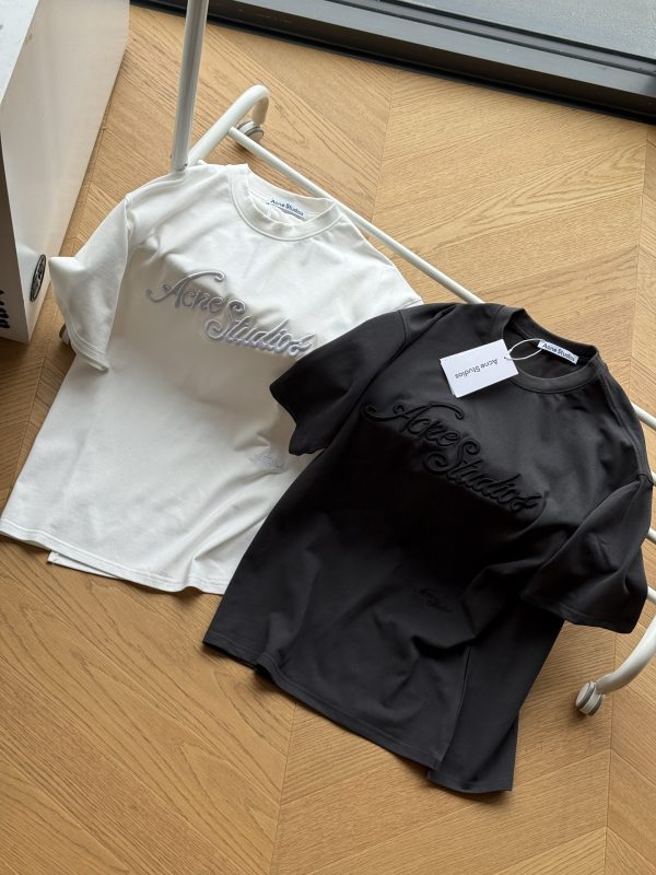 Premium Quality Acne Studios Short Sleeves Black Cotton Embroidered Luxury