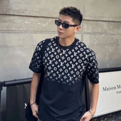 Luxury Louis Vuitton Short Sleeves Black Cotton Gradient Luxury