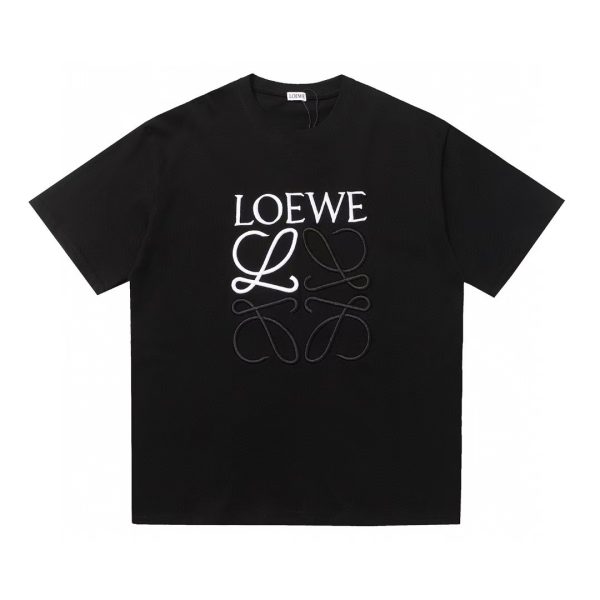 Premium Quality Loewe Short Sleeves Black Cotton Embroidered Style