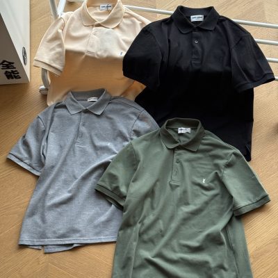 Luxury Saint Laurent Short Sleeves Black Cotton Solid Style
