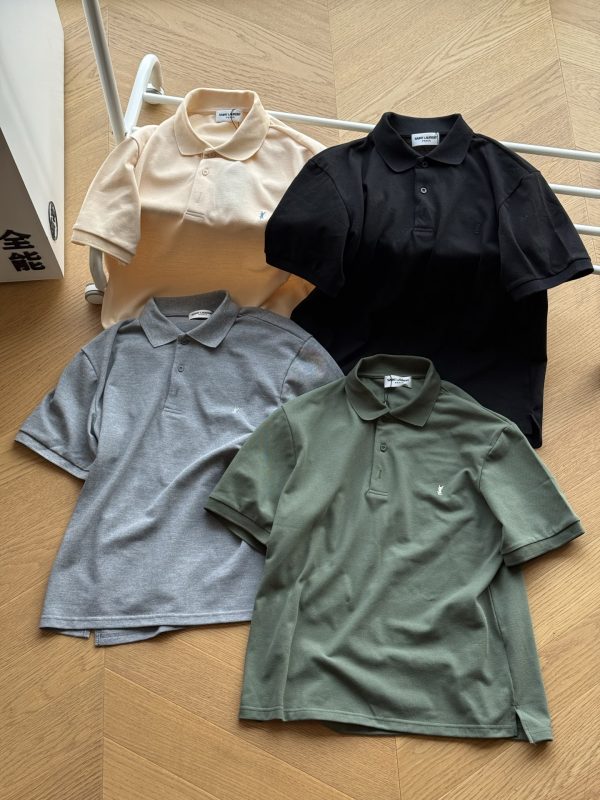Luxury Saint Laurent Short Sleeves Black Cotton Solid Style