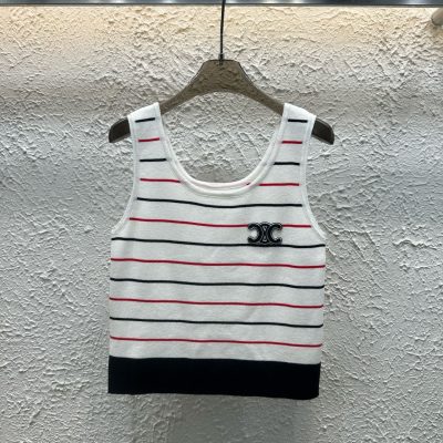 Premium Celine Vest White Knit Embroidered Luxury