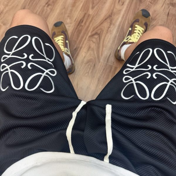 High Quality Loewe Shorts Black Embroidered Collection