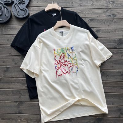 Premium Quality Loewe Short Sleeves Black Cotton Gradient Collection