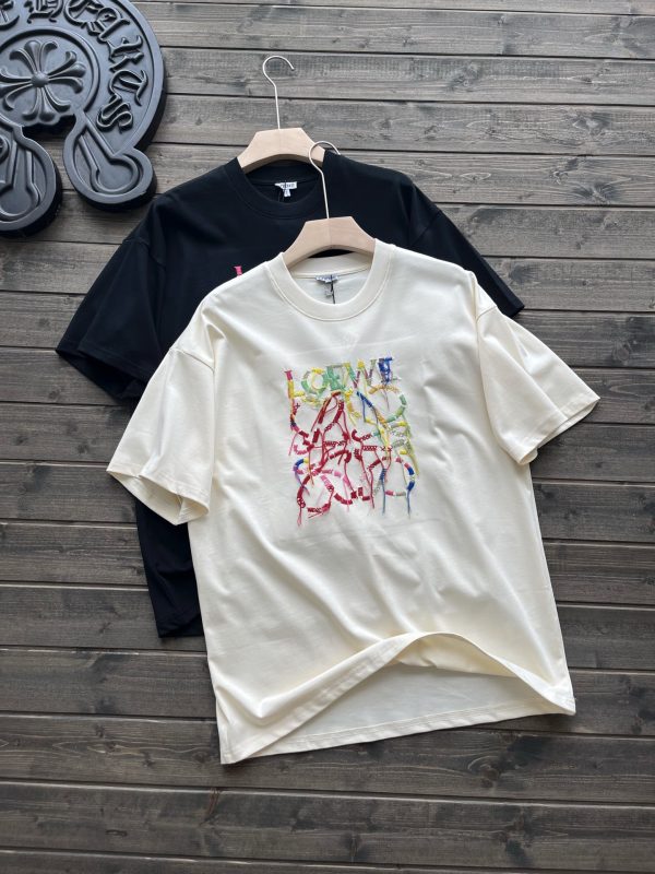 Premium Quality Loewe Short Sleeves Black Cotton Gradient Collection