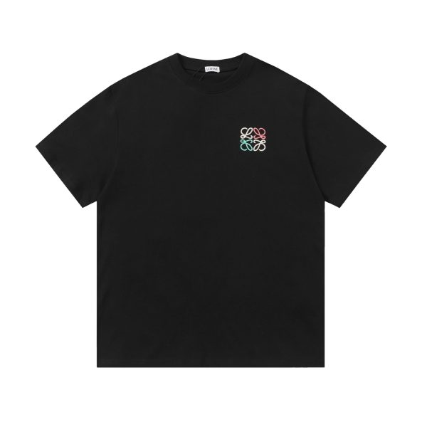 High Quality Loewe Short Sleeves Black Cotton Embroidered Luxury