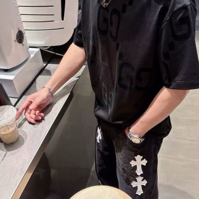 Best Selling Gucci Short Sleeves Black Cotton Breathable Luxury