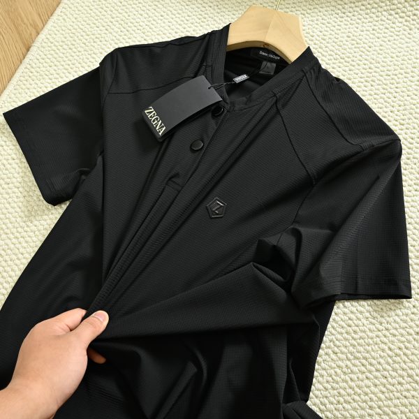 Luxury Zegna Short Sleeves Gray Silk Casual Luxury
