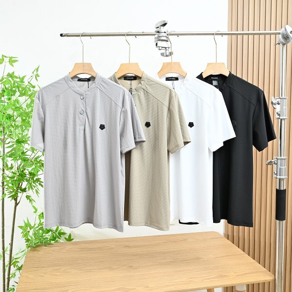 Luxury Zegna Short Sleeves Gray Silk Casual Style