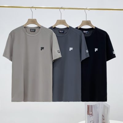 Premium Fila Short Sleeves Black Silk Casual Style