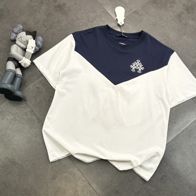 High Quality Chrome Hearts Short Sleeves Navy Cotton Embroidered Collection
