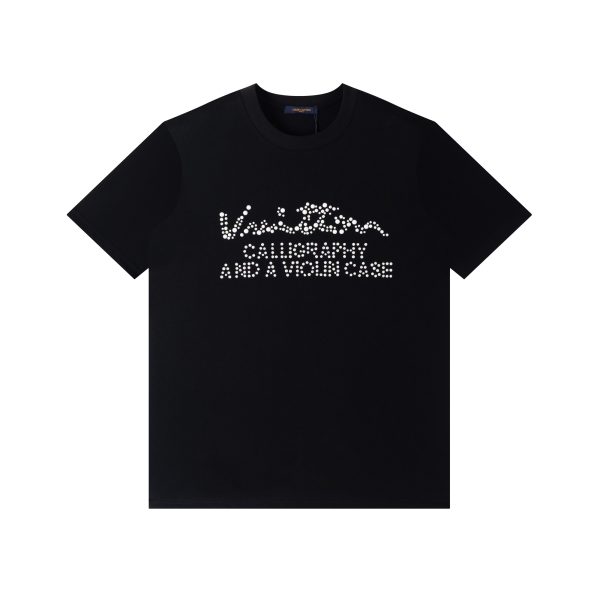 Premium Louis Vuitton Short Sleeves Black Cotton Logo Luxury
