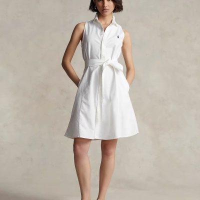 Luxury Ralph Lauren Dress White Cotton Solid Collection