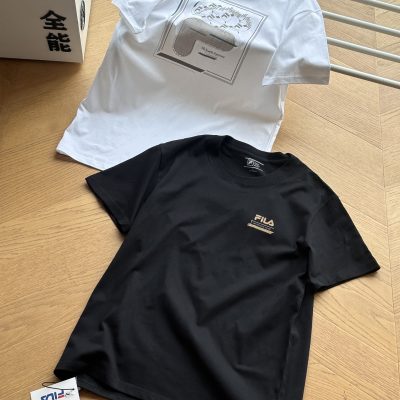 Premium Fila Short Sleeves Black Cotton Print Luxury