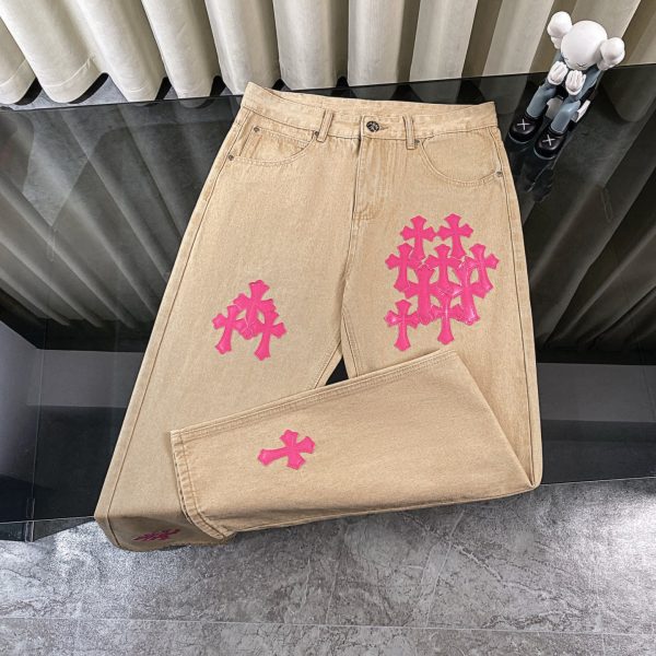 High Quality Chrome Hearts Jeans Pink Denim Patchwork Collection