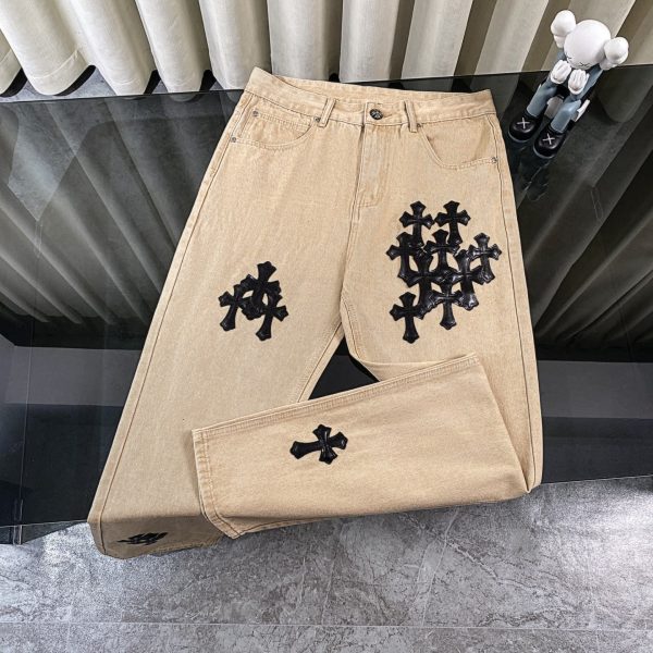 Best Selling Chrome Hearts Jeans Black Denim Patchwork Luxury