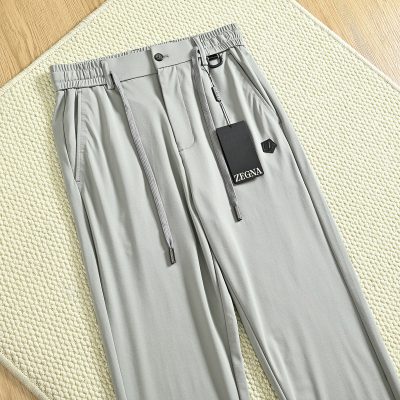 Premium Zegna Pants Gray Cotton Casual Luxury
