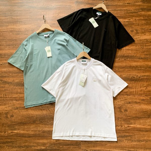 Premium Quality Lacoste Short-Sleeved Shirt Black Cotton Minimalist Collection
