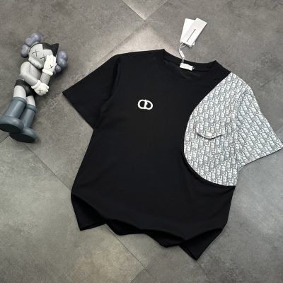 Premium Quality Dior Short Sleeves Black Cotton Patchwork Collection