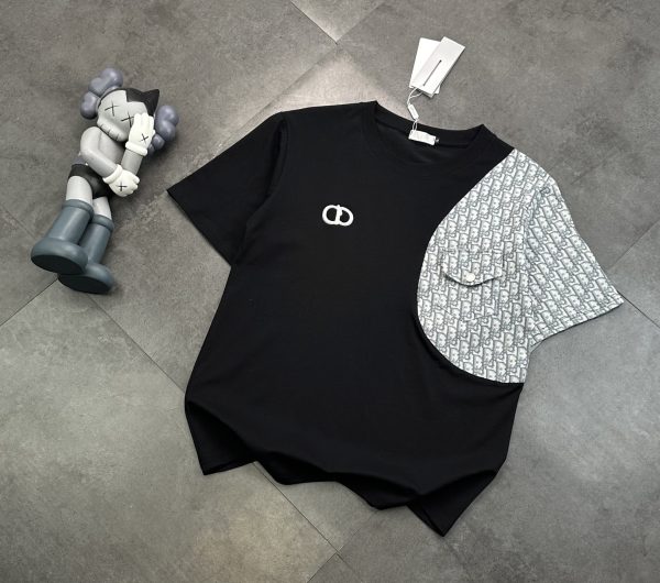 Premium Quality Dior Short Sleeves Black Cotton Patchwork Collection