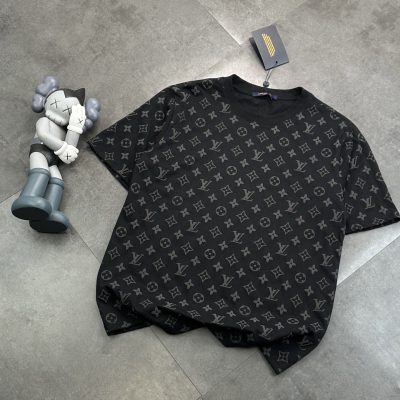Premium Quality Louis Vuitton Short Sleeves Black Cotton Print Luxury
