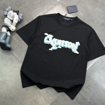 High Quality Louis Vuitton Short Sleeves Black Cotton Embroidered Collection