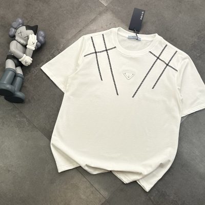 Premium Quality Prada Short Sleeves Black Cotton Logo Style