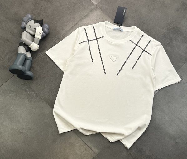 Premium Quality Prada Short Sleeves Black Cotton Logo Style