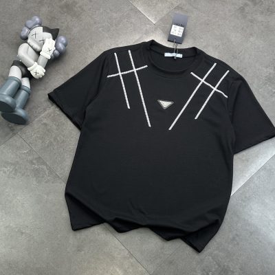 Luxury Prada Short Sleeves Black Cotton Logo Luxury