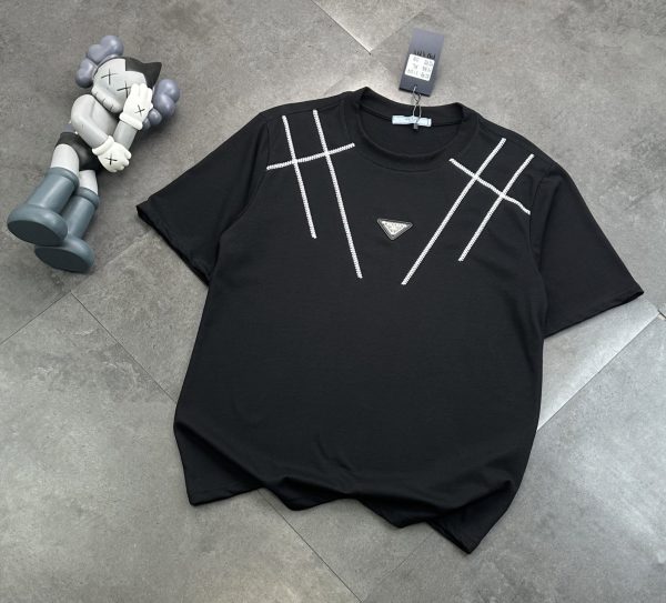Luxury Prada Short Sleeves Black Cotton Logo Luxury
