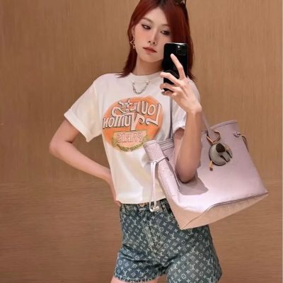 Premium Quality Louis Vuitton Short-Sleeved Shirt Blue Cotton Solid Style
