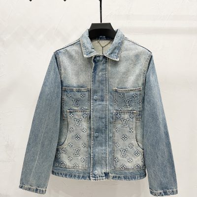 Best Selling Louis Vuitton Long Sleeves Blue Denim Logo Luxury