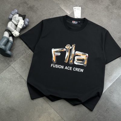 High Quality Fila Short-Sleeved Shirt Black Logo Luxury