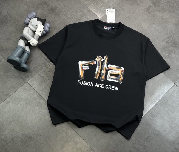 High Quality Fila Short-Sleeved Shirt Black Logo Luxury
