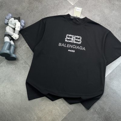 Best Selling Balenciaga Short Sleeves Black Rhinestone Style